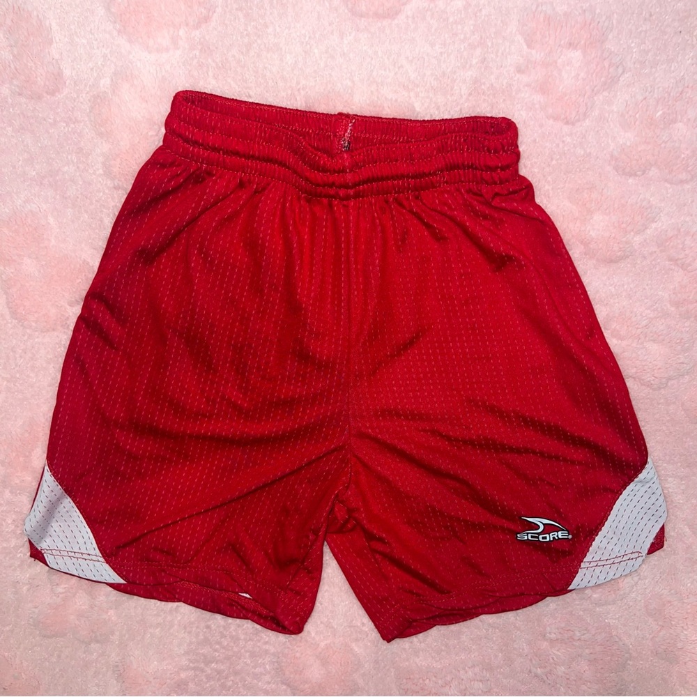 Youth Unisex Size XS Red Score Athletic Basketball Shorts Drawstring Boys Girls